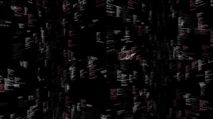 黑色循环背景动画上的源代码墙。