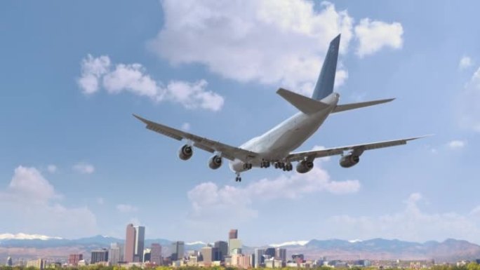 飞行和降落丹佛科罗拉多的客机。飞机概念