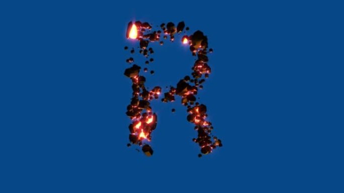 热火石-火山字体-蓝屏上的字母R，孤立-循环视频