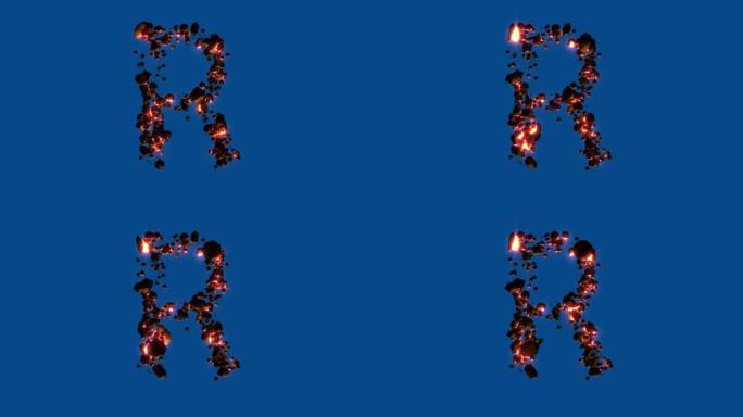 热火石-火山字体-蓝屏上的字母R，孤立-循环视频