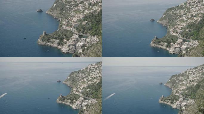 夏季阿马尔菲海岸和索伦托半岛的无人机鸟瞰图