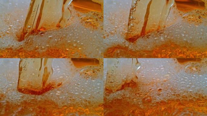 SLO MO LD液体流入玻璃并在表面上形成气泡