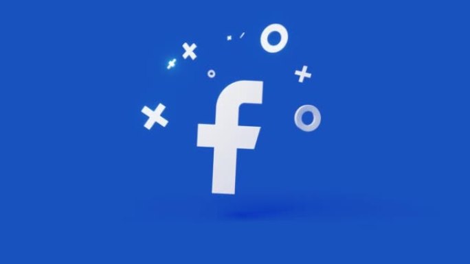 简单的蓝色背景4k无缝动画循环上的Facebook 3d图标