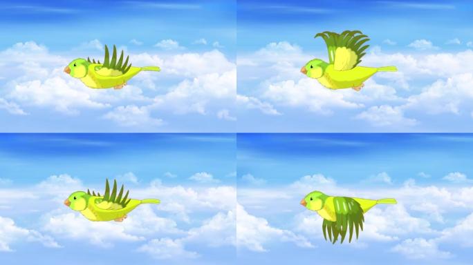 绿色金丝雀在天空中飞行4K