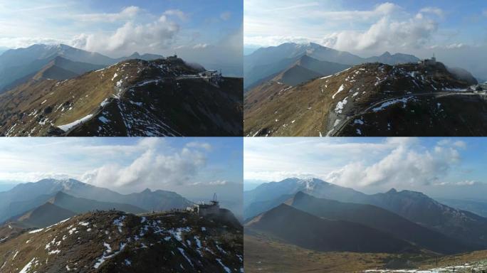 塔特拉山脉的卡斯普罗维·维尔奇。从无人机上看到的山顶，从上方看到的避难所建筑