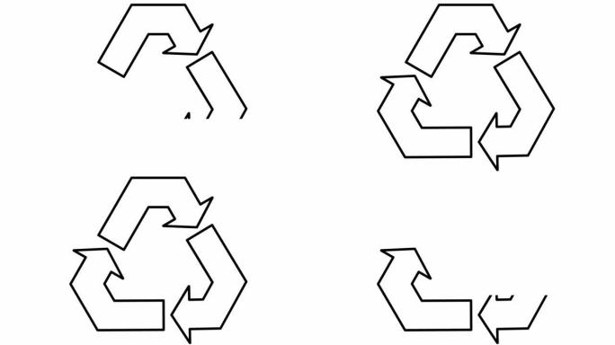 动画生态图标。回收的黑色符号。绿色技术、环境友好的理念。矢量插图孤立在白色背景上。