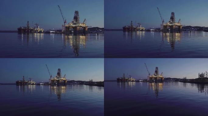 北海岸的工业石油钻机海上平台施工现场