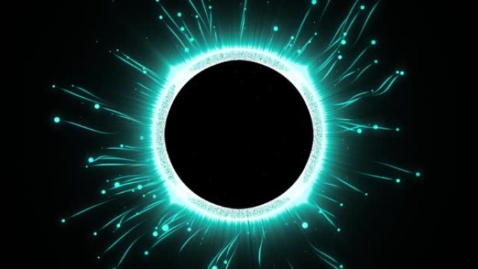 闪光火花粒子环绕空间。未来派黑洞模拟平视显示器。抽象圆圈闪亮的Auro背景。