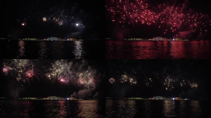 阿布扎比亚斯湾燃放烟花庆祝古尔邦节