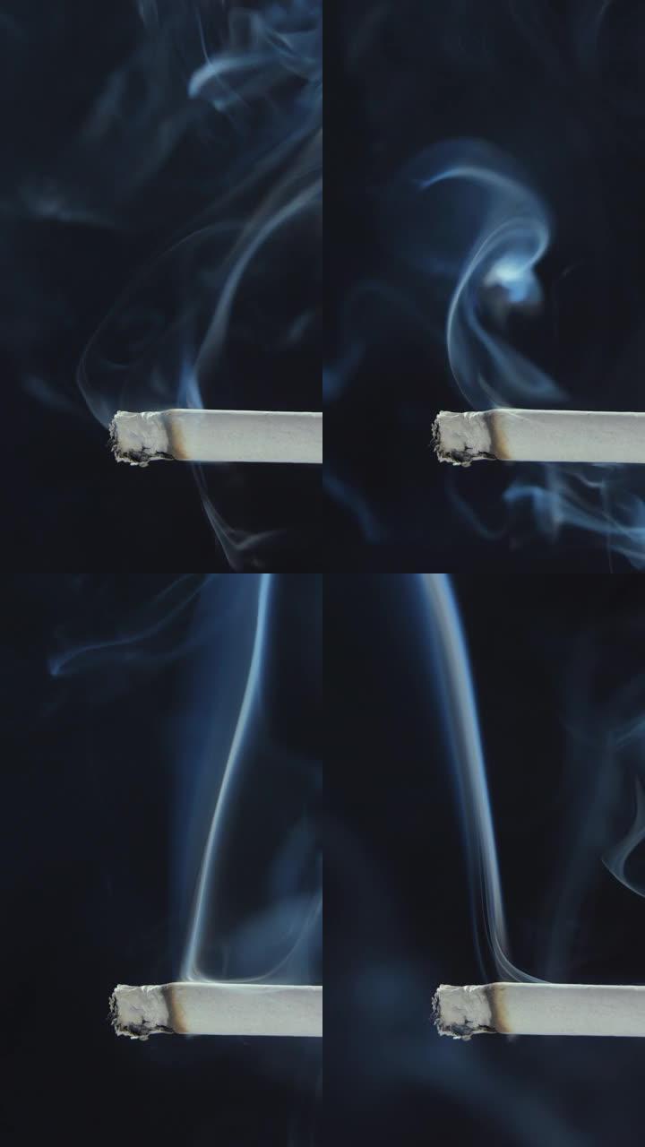 垂直: 黑色背景上的香烟燃烧