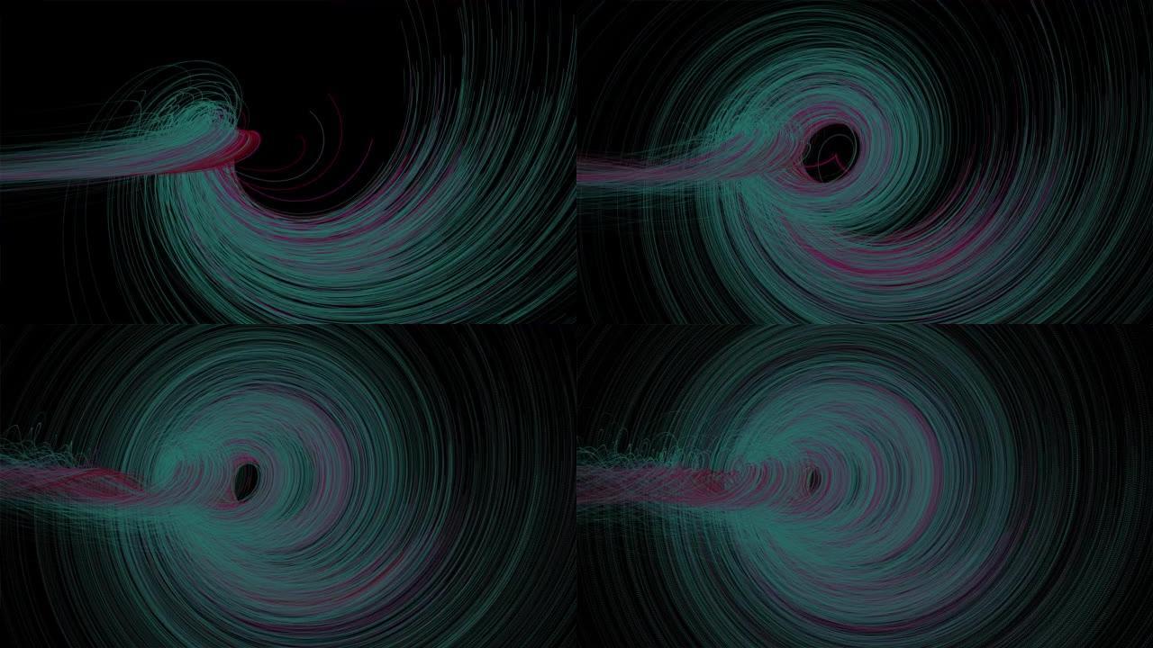 4k动画-波粒子形成线，线形成曲线曲面像空间环