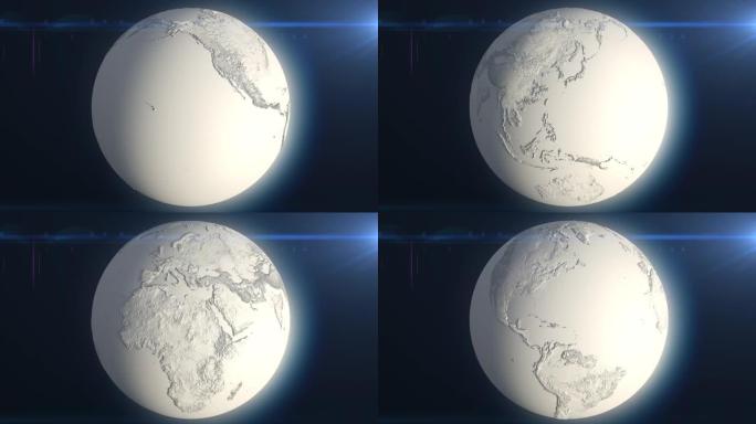 白色地球可循环背景，冰雪覆盖的星球，概念
