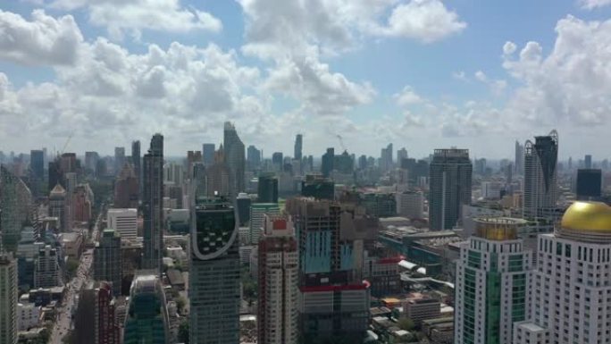 曼谷市中心交通街办公大楼空中全景4k泰国