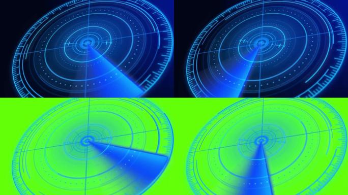 4k未来派雷达屏幕，搜索目标循环动画背景。