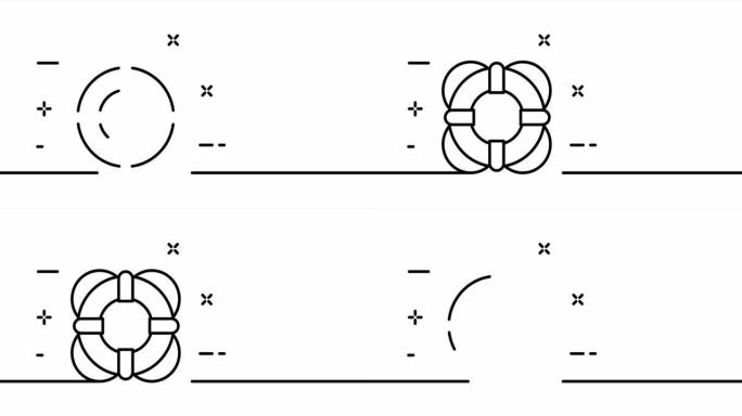 救生圈，游泳，大海，水，海滩，休息，夏天。娱乐概念。一个线条画动画。运动设计。动画技术标志。视频4K