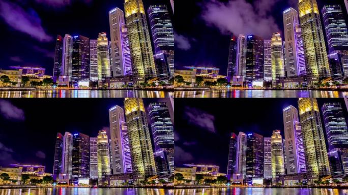 新加坡天际线繁华都市夜色高楼林立灯火阑珊