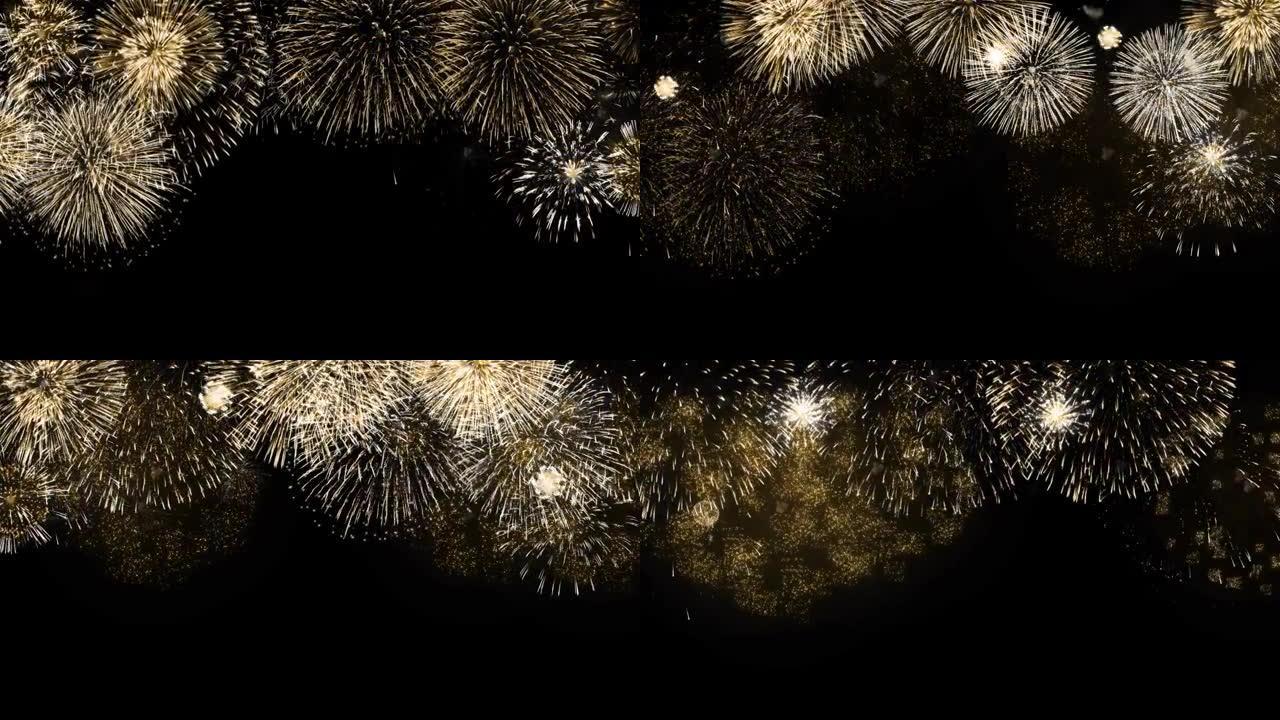 4K循环闪烁烟花与散景灯在夜空4K动画背景。