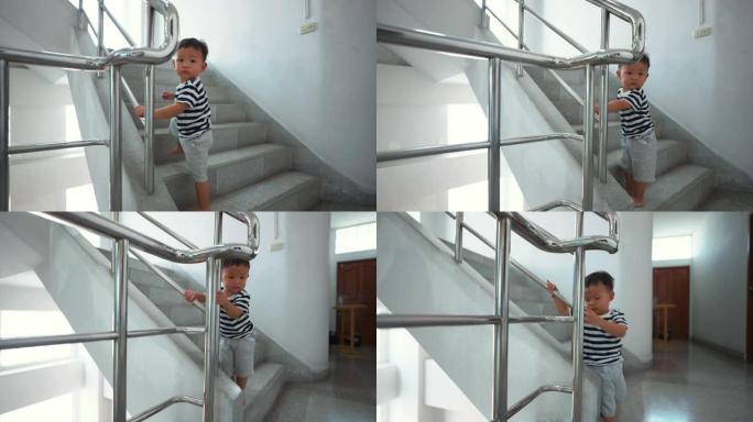 男婴在楼梯上行走