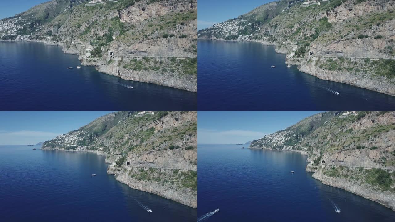夏季阿马尔菲海岸和索伦托半岛的无人机鸟瞰图