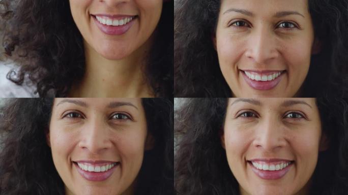 SLO MO TU拉丁美洲女人卷发微笑进镜头