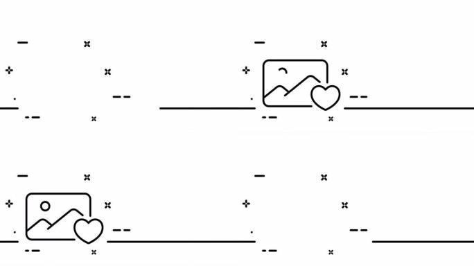 最喜欢的照片。画廊，喜欢，心脏，快照，图像，全景，图片，风景，肖像，相机。射击概念。一个线条画动画。