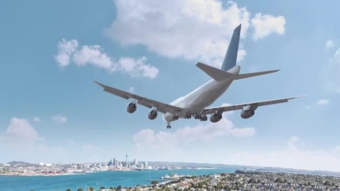 飞行和降落新西兰奥克兰的客机。飞机概念