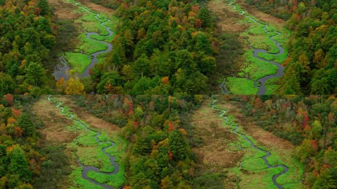 新泽西州蒙塔古的丁香溪和秋季色彩鸟瞰