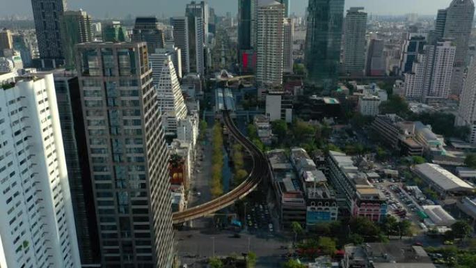 晴天曼谷市著名的中区交通街地铁线站空中俯拍全景4k泰国