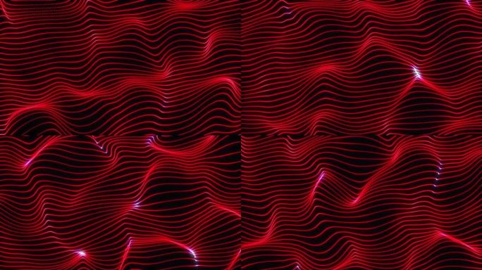红色trap代码形成波浪背景。创意数字波浪纹理