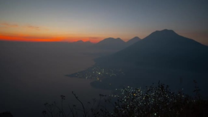 危地马拉阿蒂兰湖日出的时间流逝