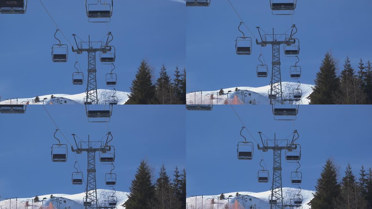 空滑雪缆车椅子的细节照片