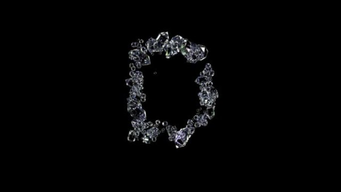 动画字母D-透明钻石珠宝字体，孤立循环视频