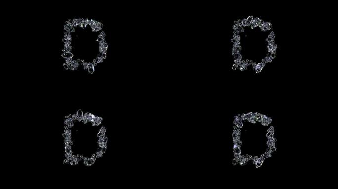 动画字母D-透明钻石珠宝字体，孤立循环视频