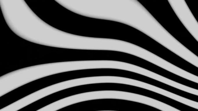 平滑地改变黑白条纹。黑白视错觉。催眠转化。动画几何框架。3d视频摘要
