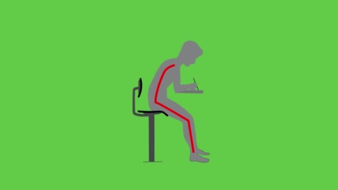 正确的姿势。人体在坐姿上的正确对齐，以保持良好的个性和健康的脊椎和骨骼。保健和医疗。4К 视频插图。