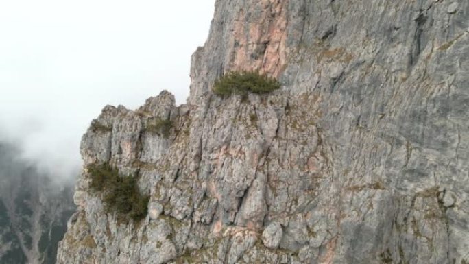 雾天山脊和绿色山谷的空中风景