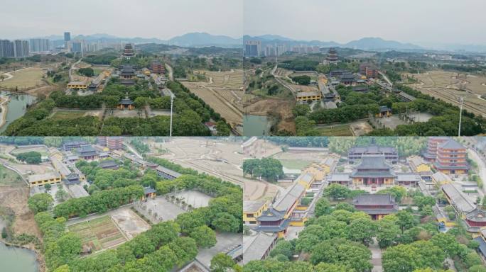 浙江宁波岳林寺白天多角度航拍