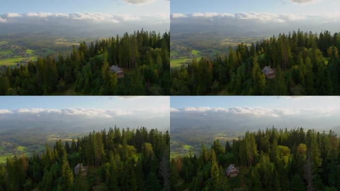 在晴天的塔特拉山脉，从上方可以看到远处的全景