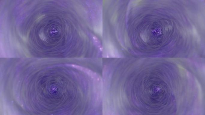 水中的漩涡或漏斗。微距拍摄，慢动作。紫色亮片漩涡