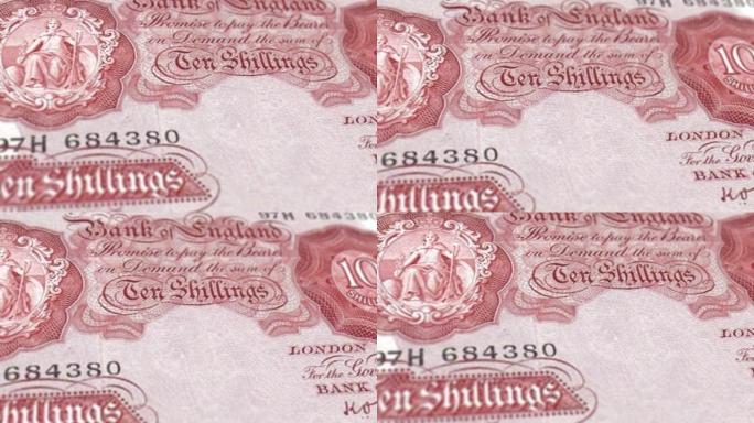 英国英镑纸币-10先令纸币细节与皇冠全息图-英语10先令纸币-新聚合物10先令内部特写镜头 & 旧1