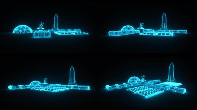 来自空间站的蓝色线框(3d渲染)