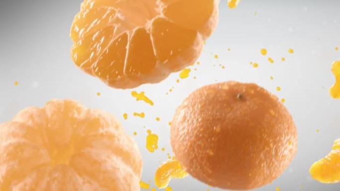 橘子的切片落在灰色背景上