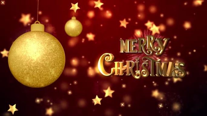 金色圣诞快乐摆件悬挂4k循环动画背景。