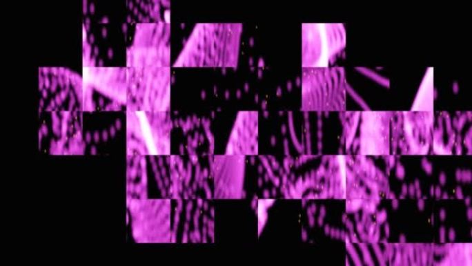 紫色，浅色和深色形状在屏幕上的抽象运动分为50个方形屏幕。