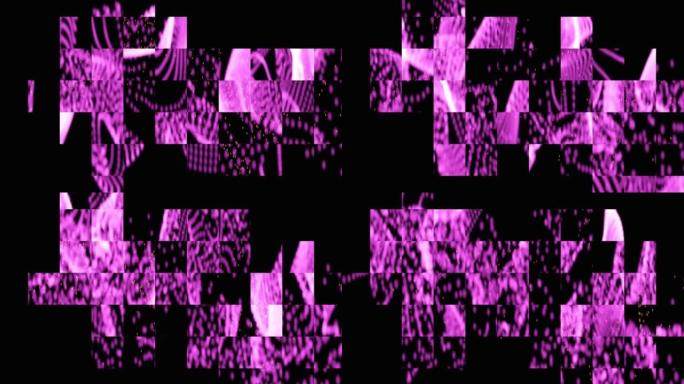 紫色，浅色和深色形状在屏幕上的抽象运动分为50个方形屏幕。