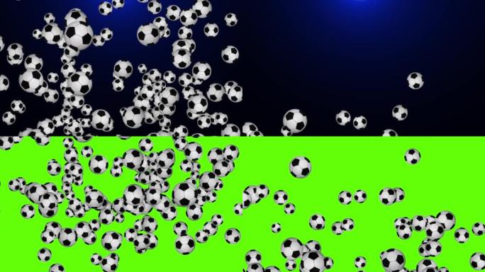 4k旋转足球隔离在绿色背景。运动足球。阿尔法通道3d。