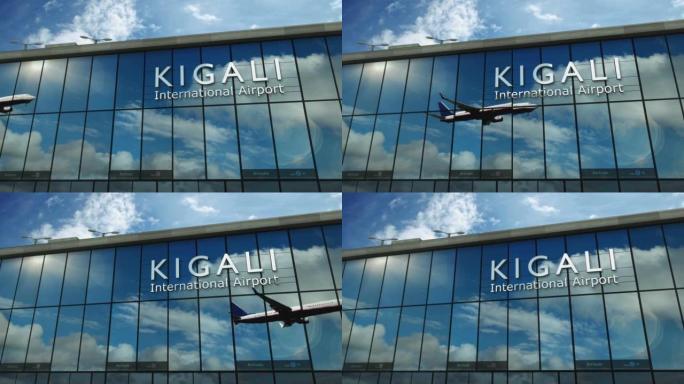 飞机在基加利卢旺达机场降落在航站楼