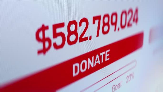 网站上的捐赠按钮，总捐赠金额上升的柜台，慈善机构