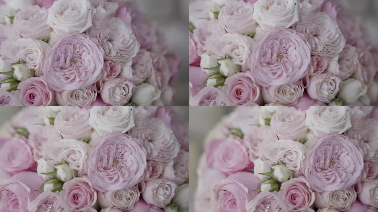 一束白色和粉红色花朵的细节照片
