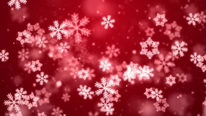 冬季雪花的圣诞节背景慢慢落下红光节日渐变循环。